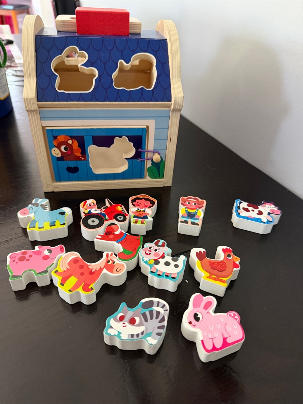 Wooden Farm Animal Shape Sorter Puzzle Toy - Multicolor